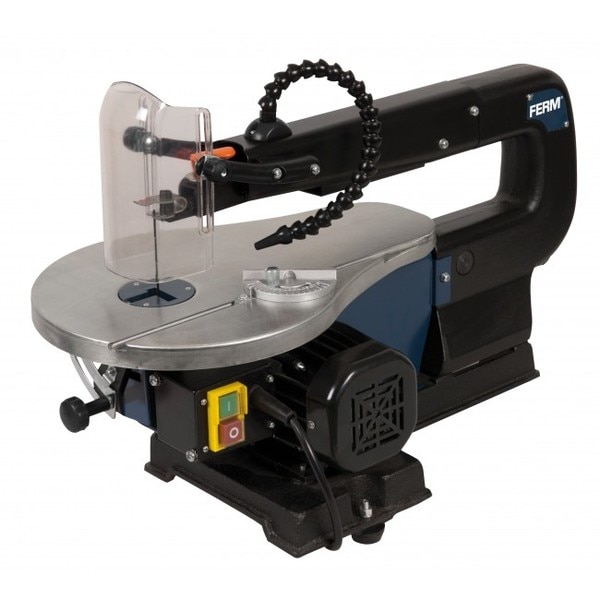 FERM Scroll Saw 90W SSM 1005Robust, Accurate, Simple. The 3 key words for this SSM1005 scroll sawwith cast iron housing. The supplied mitre guide and professional dust blowing system also ensure an accurate result with a clean work surface and good visibility of the cutting line, ideal for every Do-It-Yourselfer.The work table is adjustable from 0-45 degrees and equipped with a quick-change system, the saw table is therefore versatile and saw blades are quickly and easy to change.Features:- Quick release function for easy saw blade exchange- Mitre / parallel guide for precise working- Working table adjustable from 0 - 45 degrees - Dust blowing system for a clean working surface- Robust cast iron housingSKU: SSM1005Gross weight - 14.1800Saw blade dimensions - 132mmPower input - 90WNo load speed - 1440/minMax. Cutting capacity at 90°- 40mmMax. Cutting capacity at 45°- 10mmMains voltage - 230V~Frequency - 50 HzIncludes - 10 Saw blades - Mitre/parallel guide - Protection cover - 2 hex keys - Dust blowing set - 2 Saw blade adapters