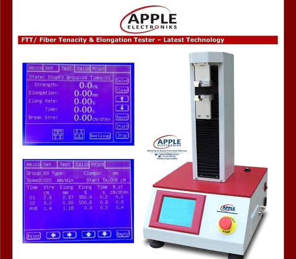 FTT, Fiber Tenacity and Elongation Tester is ideal for testing breaking strength & elongation of textile fiber or you can also called tenacity and elongation of chemical fiber, Polypropylene fibers, Polyester Spun Fiber, cotton, wool, ramie, silk, glass fiber, fine metallic thread, etc. It can check the elongation of these fibers and show the results on an LCD/touch Panel. The device has an optional computer operating software that can display real-time testing results and settings. The two sets of pneumatic grips provided in the tester makes it easy to load and unload the specimen.