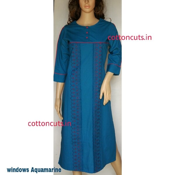 The design come in 100% pure 60's jet loom cambric with self embroidery on front palnel.The leng of design is 46 inches and it come is set isize of 38/40/42 inches