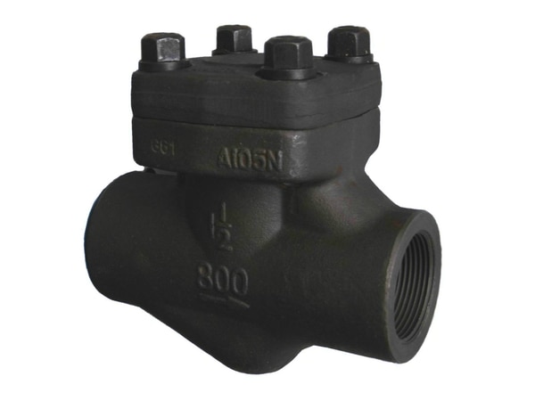FORGED SWING CHECK VALVEK-TECH Forged Steel Swing Check Valves are manufactured as per ISO 15761/API 602 Standard and Tested to API 598 Standard. K-TECH manufacturing range covers Regular Port and Standard Port both types of Forged Steel Swing Check Valve. Regular Port Swing Check valves have fast delivery or ready stock, for Standard Port Swing Check valve do manufacturing on order basis. K-TECH offer Forged Steel Swing Check Valve in wide range of Body Material like ASTM A 105 - Forged Carbon Steel, ASTM A 182 F304/F304L/F316/F316L - Forged Stainless Steel, ASTM A 182 F11/F22 - Alloy Steel to suit industrial application. K-TECH Forged Steel Check valves are available under any Third party inspection also. For High Pressure & Temperature application Stellated ST6 Face Seat & Disc available. Forged Swing Check Valve available is Threaded End, Socket Weld End, Butt Weld End and Flanged End Connection. For Flanged End Forged Steel Swing Check Valve flanges will be a welded with a valve body not integral forged.Design & Testing International Standard of Forged Steel Swing Check ValveDesign Standard ISO 15761/API 602Inspection &Standard API 5988Flange End Standard ASME B16.5/ For Face To Face ASME B16.10End Connection Flanged End to ASME B16.5, 150#/300#/600#(FLANGES WELDED/FABRICATED TO BODY) Screwed - Threaded End to ASME B1.20.1 Socket Weld End to ASME B16.11 Butt Weld End to ASME B16.25Manufacturing Size Range 1/2