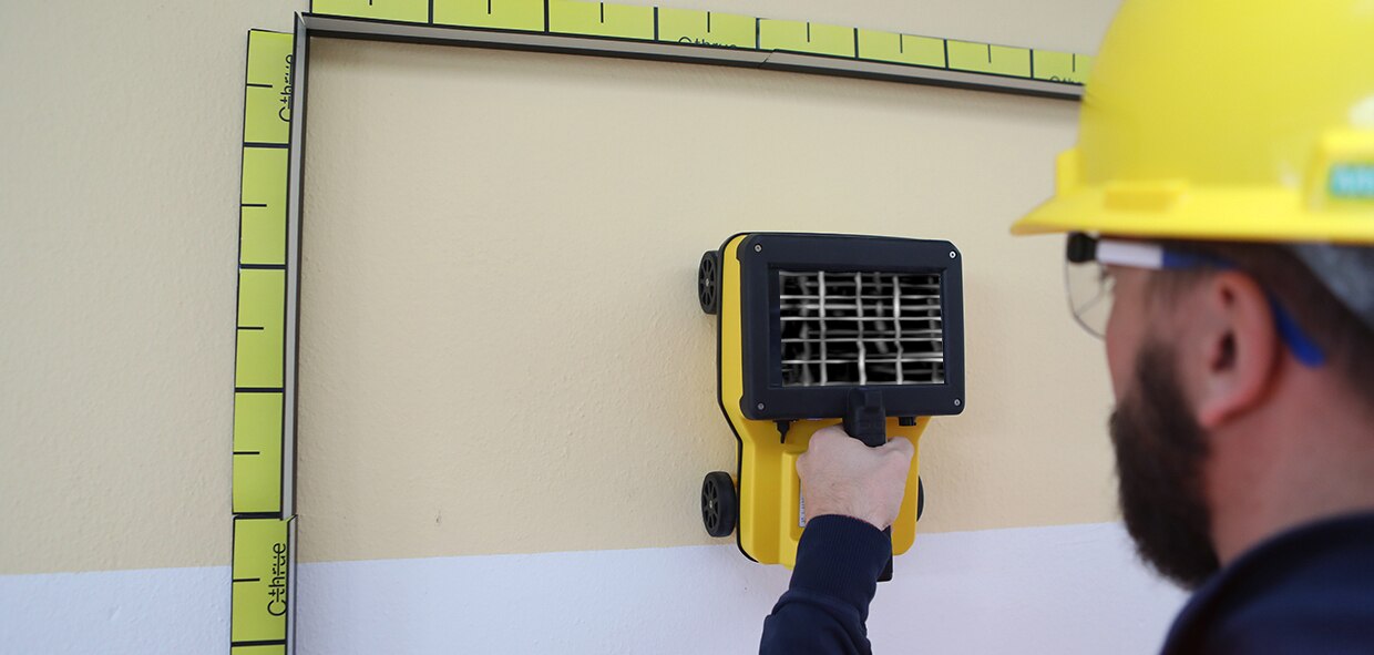 C-thrueSee thru concrete structures and reveal true data that lead to optimal decision-makingC-thrue is an all-in-one Ground Penetrating Radar (GPR) for accurate scanning and real time analysis of concrete structures. Construction and service companies as well as civil and structural engineers can now improve the way they locate rebars, voids, post-tension cables, cavities, conduits, and any other objects buried in the structure before cutting or drilling into the concrete.C-thrue is an easy-to-use and robust solution to see through concrete structures and reveal true data that lead to optimal decision-making. The solution is suited for all construction sites and operations including building renovation, overpasses, monuments, bridges and tunnels surveys, as well as for detailed analysis of the original engineering project and comparison with the as-built structure.Today, C-thrue offers more flexibility with no limitations for your analysis requirements, thanks to a compact and light telescopic pole and an external controller that can be easily transported on site in challenging locations or conditions (e.g. under a deck, along vertical walls, etc...). The C-thrue external controller allows easier and faster data interpretation thanks to real-time data processing and representation of results in Augmented Reality for more efficient decision-making.Features and Benefits:Clearer and faster surveys Detection of both first and second levels of rebars thanks to the system’s double polarisation.Safe drill in the surveyed structureRebar/void automatic insight capabilities that improve safety before cutting or drilling into the concrete.Fully-visible, multi-touch display Data displayed on the screen are never obscured by the handle or the user’s hand.Simplified data interpretationOptimal decision-making supported by visualisation of acquired data in 3D models.Increased data accuracyEliminate manual, error-prone paper grids with an automatic positioning and navigation system.Advanced data visualisationAugmented reality for 3D data visualisation and sharing across operators – in real time or intervals after acquisition.Automated data acquisition and analysisAutomatic detection of the first layer of rebars and result exportation.Flexibility everywhereLightweight, compact, drop resistant and transportable system for every user operations and construction sites.