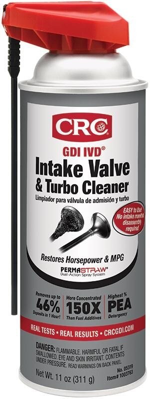 GDI IVD® INTAKE VALVE & TURBO CLEANER, 11 WT OZ No. 05319	| Item# 1003763DESCRIPTION:Advanced cleaning technology for intake valves. Dissolves baked-on carbon deposits, improves MPG, increases power and reduces rough idle. Effective for use on GDI and standard PFI engines. Product is not a throttle body cleaner.APPLICATIONS:Air intake valves on GDI or standard fuel injected engines
