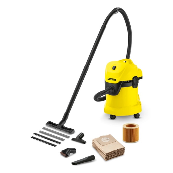 The WD 3 multi-purpose vacuum cleaner is super-powerful with a power consumption of just 1000 watts. Its robust and shock-resistant plastic container has a volume of 17 litres. The cartridge filter enables convenient vacuuming of wet and dry dirt without filter replacement. The new suction hose and the innovative clips floor nozzle with two rubber strips and two brush strips contribute greatly to optimal dirt pick-up and ensure perfect cleanliness. The easily removable handle allows direct attachment of accessories to the suction hose. The practical parking position allows convenient parking of the suction tube and floor nozzle during working interruptions. WD 3 vacuum cleaners make light work of the toughest cleaning jobs with additional features such as the blower function,