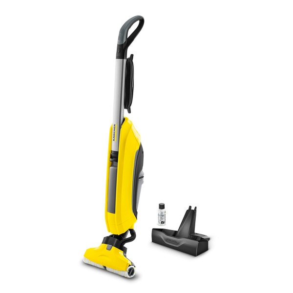 The Floor Cleaner FC 5's two-in-one function lets you mop and suction wet and dry dirt in just one step. No need to vacuum beforehand – mopping has never been easier, faster or more thorough. The automatically moistened, rotating microfibre rollers pick dirt up, while the water-dirt mixture is continuously suctioned off the rollers at the same time. This practical self-cleaning function keeps the rollers fresh and ready to use at all times. The Floor Cleaner offers even more convincing arguments: in comparison with conventional methods, the FC 5 uses up to 85% less water while providing significantly better cleaning performance. The FC 5 can be used on all standard hard floors, whether they are made of wood, stone or plastic.	2-in-1 function	Wiping without vacuuming beforehand by picking up wet and dry dirt in a single step.	Self-cleaning function through automatic removal of dirt from the rollers	Continuously clean rollers for best cleaning results. Floors dry in less than 2 minutes thanks to the low residual moisture.	High-quality microfibre rollers	Mounting and removing the microfibre rollers is quick and easy. Machine washable at up to 60°C.	Innovative drive concept		With forward rotating rollers, the machine moves across the floor almost by itself – for effortless cleaning.	Cleaning head with a flexible hinge		Easy to clean under furniture.	Easy to navigate around objects.	Cleaning right up to the edge – for excellent results in corners and on edges.	Easy-to-remove two-tank system		The fresh water tank can easily be filled under the tap.	Hygienic removal and emptying of the dirty water tank without coming into contact with dirt.	Cleaning and parking station		Perfect for easily cleaning dirty rollers.	Convenient storage and stowage of the machine.Technical dataCurrent type (Ph/V/Hz) - 1 / 220 / 240 / 50 / 60Power (W)  - max. 460Area performance per tank filling (m²) - approx. 60Fresh water tank capacity (ml) - 400Dirty water tank capacity (ml) - 200Roller speed (rpm) - approx. 500Roller working width (mm) - 300Floor drying time (min) - approx. 2Cleaning station volume (ml) - 200Cable length (m)  - 7Weight (kg)  - 4.6Dimensions (L × W × H) (mm) - 320 x 270 x 1220Equipment2-tank systemPair of universal rollers, yellowCleaning and parking stationManufactuer's warranty - 6 months (T & C apply). We are authorized service centre for KARCHER HOME & GARDEN Tools, Tel : 022-23736027 For sales : + 918017265815, sale@fairtradecorp.in.