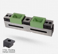 TOOLFAST offers a standard 60mm jaw width vice which is capable of clamping multiple workpieces. All parts such as TWC wedge clamp, fixed jaws and the main body are modular and interchangeable. * Model VTWC-16-60-350 available as standard having overall length 350mm capable of jaw opening 91mm in case of two workpieces.* This vice can also be supplied in custom built lengths to suit different sizes of workpieces. Send your enquiries to us if you feel that 60mm jaw width vice is suitable for your workpiece. Additional fixed jaws and TWC series clamps can be included in the vice if more than two workpieces to be clamped.* For uneven or unusual shape workpieces, TWC-M and TWC-P series wedge clamps can also be used in above vice. 