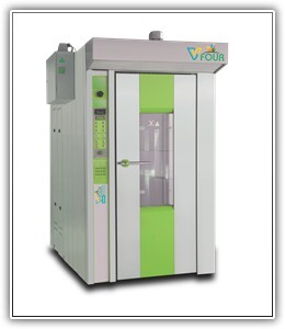 Rotary Rack OvenV Four Bakery Machines rotary ovens Designed and realized according to the most up-to-date standards. These ovens are manufactured in stainless steel and with revolving cart devised for rapid insertion and removal. These ovens are suitable for baking breads, buns, cookies and cakes.FeaturesOven built with good quality stainless steel fullyCustomer friendly operating controlled panelLow in fuel consumption & low maintenanceSteaming facility as standard fitmentMax. Temperature 3000C attainableFixed Trolley Oven, Single Trolley Oven, Double Trolley Oven & Multi Trolley Oven.