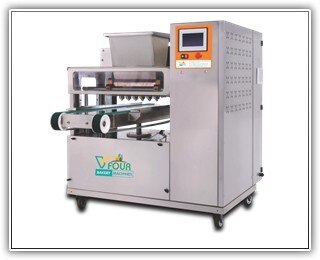 Automatic Cookie Dropping & Wire Cutting MachineSpecificationsModelPLC – V5PLC – V7PLC – V9PLC – V10Tray Dimension350×550 mm450×700 mm700×450 mm700×450 mmNo. of Nozzles57910Production Speed (Wire Cut)50505050Production Speed (Dropping)40404040Tray ConveyerBeltBeltBeltBeltPower1.5 KW1.5 KW2.2 KW2.2 KWDimension (LxBxH) mm1650x1260x1400 mm1650x1355x1400 mm1650x1440x1400 mm1650x1550x1400 mm