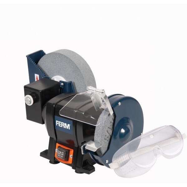FERM BGM1021 Wet and Dry Grinder 250WFeatures- Wet (P80) and dry (P36)grinding stone for various applications- Dust proof switch for extra long life span- Spark arrester for safe working- Work rest for comfortable working- Mountable to your workbenchSPECIFICATIONGross weight  - 9.6600Power input  - 250 WNo load speed  - 2.950 /minGrinding stone dimensions - 150 x 20 mmGrinding stone dimensions (wet) - 200 x 40 mmGrinding stone bore - 12.7 mmGrinding stone bore (wet) - 20 mmMains voltage - 230 VFrequency - 50 HzIncludes  - 2 Grinding stones (P36 &; P80) - Spark arrester - Work rest - Safety glassesManufactuer's warranty - 6 months (T & C apply)We are authorised service centre for FERM  Power Tools, Tel :  022-23736027 For sales : + 918017265815, sale@fairtradecorp.in