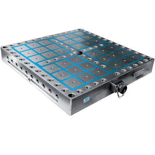 TEN GOOD REASONS FOR CHOOSINGTHE ELECTRO PERMANENT SYSTEM1 No energy consumption: the chuck absorbs power only for a few seconds during the magnetizing and de-magnetizing phases2 Always safe: if during the working plase current is cut out the chuck remains megnetized3 Immediate work loading/unloading piece: Only a few seconds for loading/unloading the piece from its working position.4 Simple and practical: very simple commands from the pushbotton panel.5 Extremely accurate machining: The fixing force is electronically proportioned to the machining at hand by precisely adjusting the magnetic power6 Perfect clamping: Since it is uniformly distributed along the clear of neutral points used for mechanical fixing.7 Totaly free working surface: The working face are free and clear of neutral points used for mechanical fixing8 Flexibility: prompt, since the discharged chuck is immediately ready to accept a new piece, even of a different size.9 Reduction of other costs: All structures and other dedicated casing are eliminated even as a traditional cost items10 Machine full exploitation : During machining, all available working surface is used.