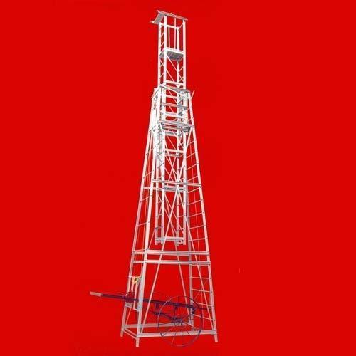 #Aluminium_Collapsible_Tower_Ladder_in-VadodaraManufactured from high tensile aluminum alloy with looking device, rope pulleys, pit platform with guardrails and tool tray. Ladder mounted on a pair of 45' dia. M.S. fabricated wheels assembled with a pair of leaf spring and axle extending section adjustable at intermediate height for convenience of workman.Sides:• Channel Section• 2 5/8