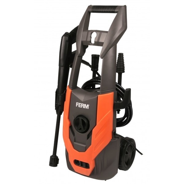 With the FERM GRM1022 High Pressure washer you can remove the most stubborn dirt on cars, boats, bicycles or terraces without any problems. This powerful pressure machine has a power of 1400 Watt, a maximum workload of 110 bar and a water pressure of 6.5 Liter per hour.This top quality high pressure cleaner comes with a 5 meter long cable and an automatic shutdown system. This special automatic shutdown feature ensures that the motor switches off whenever the high pressure cleaner is not active, which not only significantly extends its service life; it also reduces noise and saves on energy.The FERM high pressure cleaner is a multipurpose tool and its spray strength can be adjusted per chosen activity. It is delivered as a standard with various spray lances.SPECIFICATIONGross weight - 6.6000Max. pressure - 110 barPower input - 1400WLength of hose - 5 meterMains voltage - 220-240VFrequency - 50/60HzIncludes - 1 High pressure hose (5m) - 1 Turbo Lance - 1 Variable Pressure Lance - 1 Lance Extension - 1 Inlet connector (filter) - 1 Cleaning pin - 1 Female tap connectorManufactuer's warranty - 6 months (T & C apply)We are authorised service centre for FERM Power Tools, Tel : 022-23736027 For sales : + 918017265815, sale@fairtradecorp.in