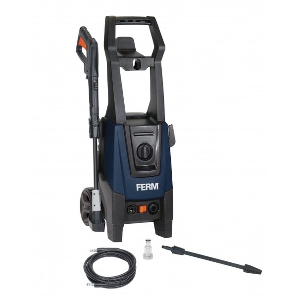 Features: With the FERM GRM1023 High Pressure washer you can remove the most stubborn dirt on cars, boats, bicycles or terraces without any problems. This powerful pressure machine has a power of 1800 Watt, a maximum workload of 140 bar and a max water flow of 390 liter per hour.This top quality high pressure cleaner comes with a 5 meter long cable, powerful induction motor and automatic shutdown system. This feature ensures that the motor switches off whenever the high pressure cleaner is not active, which not only significantly extends its service life; it also reduces noise and saves on energy.The FERM high pressure cleaner is a multipurpose tool and its spray strength can be adjusted per chosen activity. It is delivered as a standard with various spray lances.SPECIFICATIONGross weight - 15.4800Max. pressure - 140 barPower input - 1900WLength of hose - 5 meterMains voltage - 220-240VFrequency - 50/60HzIncludes - 1 High pressure hose (5m) - 1 Turbo Lance - 1 Variable Pressure Lance - 1 Inlet connector (filter) - 1 Cleaning pin - 1 Female tap connectorManufactuer's warranty - 6 months (T & C apply)We are authorised service centre for FERM Power Tools, Tel : 022-23736027 For sales : + 918017265815, sale@fairtradecorp.in