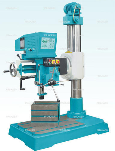 We are a leading Manufacturer of auto feed radial drilling machine, heavy duty geared radial drilling machine, geared radial drilling machine, double column radial drilling machine, geared drilling machine and fine feed radial drilling machine from Rajkot, India.Product Details:Minimum Order Quantity : 1 UnitSpindle Travel : 250 mmSpindle Speed : 88-2600 x 8 (RPM x Steps)Lifting Motor V belt : B-23/B-24Max and Min Distance Spindle Nose to Base : 850/250 mmMachine Measurement : 1350 x 850 x 1825 mm (L x B x H)Work Table Dimenshion : 300 x 300 x 385 mmTapping in MS : 20 mmDrilling in MS : 40 mmDrilling in CI : 45 mmSpindle Hole Taper : MT-4Max and Min Distance Spindle Center to Column : 905/385 mmMaximium Drilling Radius : 990 mmDiameter of Column : 170 mmAvailable Rough Boring in MS : 60, 75 mmAvailable Drill Head Motor : 1.5 HP/960 RPM, 1.5HP/1440 RPMAvailable Head Motor V belt : B-46, B-47Automation Grade : AutomaticSpindle Autofeed Ranges : 0.05 and 0.06 mm/revModel : R40-BALifting Motor : 0.5 HP/1440 RPMDiameter of RAM : 78 mmBrand : PrakashWith an objective to fulfill the demands of our clients, we are engaged in providing a wide array of Belt Drive Radial Arm Drill Machine.Features:2.5 Module Autofeed Gears in R40BATaper Cone Mechanism of Autofeed Taper WedgeLonger Gun Metal Nut for Lifting of ArmExclusive Features of R40 Series:Oil Bath lifting AssemblySteel worm supported through ball bearings at both sidesScrew supported through taper roller bearingsWide supports of a column, column bracket & armLong bottom for greater rigidity to reduce vibrationHeavy duty column with the Heavily ribbed base plateGreater Support through closed V - Guideways and I wider drilling headBetter design of arm for higher rigidity and wide supportStandard Accessories:Motor PulleyExtra Accessories:Electrical Motors