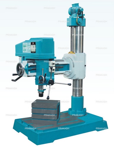 We are a leading Manufacturer of auto feed radial drilling machine, heavy duty geared radial drilling machine, geared radial drilling machine, double column radial drilling machine, geared drilling machine and fine feed radial drilling machine from Rajkot, India.Product Details:Minimum Order Quantity : 1 PieceMachine Measurement : 1350 x 850 x 1825 mmSpindle Hole Taper : MT-4Spindle Speed : 88-2600 X 8 (RPM x Step)Diameter of RAM : 78 mmSpindle Feed Type : Fine FeedMax Min Spindle nose to base : 850 / 250 mmMax Min Spindle Center to column : 905 / 385 mmMaximum Drilling Radius : 990 mmDiamter of Column : 170 mmLifting Motor : 0.5 HP / 1440 RPMHead Motor V belt : B-46Lifting Motor V belt : B-23 / B-24Drill Head Motor : 1.5 HP/1440 RPMSpindle Travel : 250 mmModel no : R40Drilling in MS : 40 mmDrilling in CI : 45 mmTapping in MS : 20 mmWork Table Dimension : 300 x 300 x 385 mmAutomatic Grade : AutomaticHole Diameter : 0-25 mmBrand : Prakash