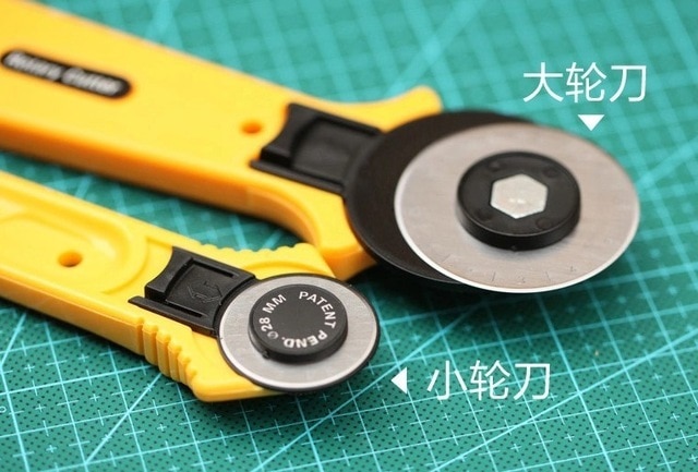 A rotary cutter is a tool generally used by quilters to cut fabric. It consists of a handle with a circular blade that rotates, thus the tool's name. ... Several layers of fabric can be cut simultaneously with a sharp (fresh) blade, making it easier to cut out patchwork pieces of the same shape and size than with scissorsPRICE430/-+ GST