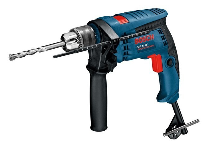 Functions Infinitely variable speed control Forward/reverse operation Electronic SoftgripSpecification• Compact power – The most compact and powerful impact drill in its class• Robust and powerful 600 W motor• Extremely handy: no bigger than a glove and 1.7 kg light• Soft in line grip for a secure hold Speed trigger with electronic control for exact pilot drilling Rotating brush plate for constant power in reverse and forward rotation Higher dynamic load rated ball bearing for long life Auxiliary handle with depth stop for better controlTechnical data: GSB 13 RE ProfessionalRated power input - 600 WNo-load speed - 0 - 2800 rpmPower output - 301 WWeight without cable - 1.7 kgTorque (soft screwdriving applications) - 10,8 NmRated torque - 1,8 NmDrill spindle connecting thread - 1/2