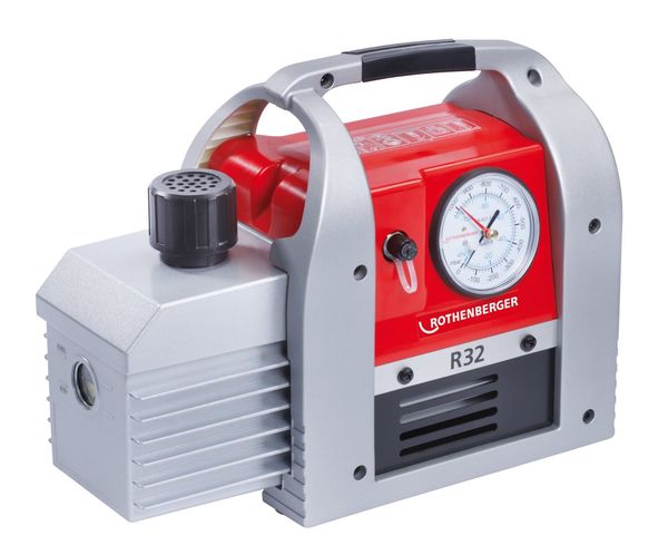 2-stage vacuum pump ROAIRVAC R32 6.0The Rothenberger ROAIRVAC R32 6.0 is used to evacuate all refrigeration circuits according to DIN 8975. The two-stage rotary vane pump achieves a vacuum of less than 25 microns. This makes them ideal for all refrigeration plant engineers and technicians.ITEM NUMBER 1000001231PRODUCT PROFILE4-pole motor for increased torque and long service lifeAlso suitable for flammable refrigerants like R32Magnetic check valve to protect the refrigeration circuit from oil contamination in the event of power failureVacuum gauge with integrated slave pointer allows easy and quick control of the evacuation processProtection of the internal components by a light and high-quality housingGas ballast valve for reducing the water vapor in the oil tankSpecial filter reduces oil mist on the exhaust nozzleEasily readable oil level through sight glassEasily accessible oil drain plug for quick drainageThermal switch protects the unit from overheating the motorStandard 1/4 