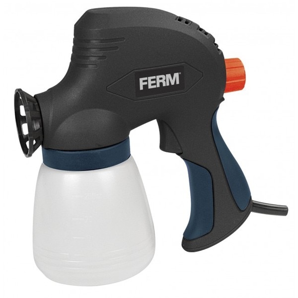 Ferm Multi purpose spray gun 110W SGM1012Features:-  Adjustable flow control-  Easy cleaning-  Airless spray-  3m cableGross weight  - 2.2000Content paint container	- 800mlMax. delivery  - 300ml/minPower input  - 110WMains voltage - 220-240V~Frequency - 50HzIncludes - Paint container - Flexible nozzle extention - Spare nozzle - Viscosity measuring cup - Cleaning pin - Ear plugs - Wrench - PistonWe are authorised service centre for BOSCH Power Tools. Tel : 022-23736027 For sales : + 918017265815, sale@fairtradecorp