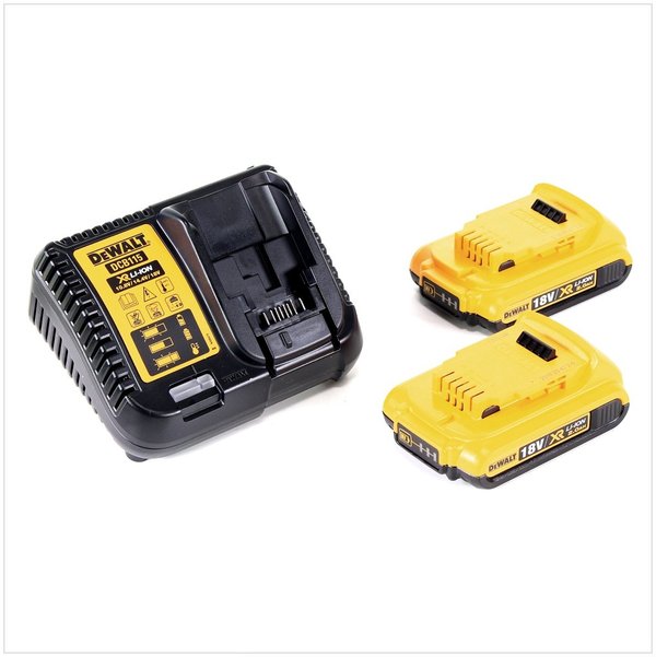 •	The charger can be used for 10.8v, 14.4v, and 18v XR li-ion sliding batteries from DEWALT.•	The charger charges 2.0AH ah battery in 30 minutes.•	Diagnostic system with LED indicator indicates the charging status: charged, charging in process power supply problem and battery too hot or too cold.•	No memory effect and no self-discharge.SPECIFICATIONVoltage	                                 - 18VBattery                                   - 2 x 2.0Ah Li-ion XR BatteryCharger	                         - DCB 115 System-quick ChargerProduct Dimension	         - 25.7x7.5x22.5mmWeight	                                 - 0.64KgWe are authorised service centre for Dewalt Power Tools. Tel : 022-23736027 For sales : + 918017265815, sale@fairtradecorp