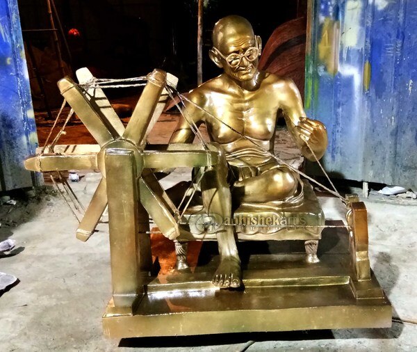Fiber Gandhi Ji with Charkha statue