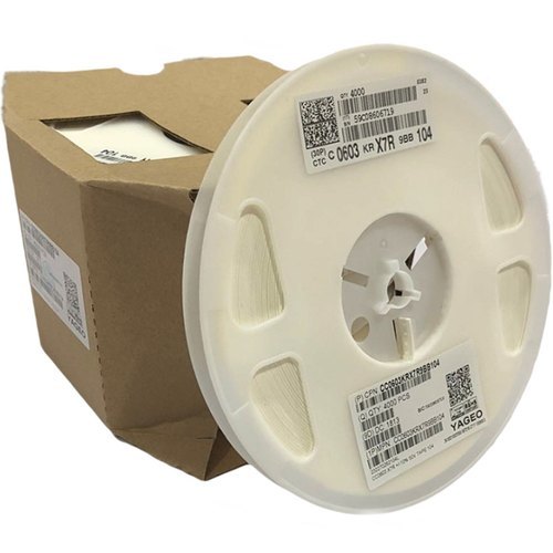YAGEO Multilayer Ceramic Capacitors MLCCCC0603KRX7R7BB105 SMD Multilayer Ceramic Capacitor MLCC, 0603 Series, General Purpose & High Capacitance-type, RoHS Compliant, 0603, 1uF, 16V, X7R, ±10% ToleranceYAGEO:YAGEO Multilayer Ceramic CapacitorHigh Capacitance Multilayer Ceramic CapacitorsYAGEO MLCCCeramic Multilayer CapacitorsMultilayer Ceramic Chip CapacitorHigh Value Multilayer Ceramic CapacitorsX7R Dielectric Ceramic SMD Multilayer CapacitorFixed Ceramic Capacitors (MLCCs)Surface Mount Ceramic Multilayer CapacitorsHigh Capacitance CapacitorMultilayer Chip CapacitorsThanks to Yageo's unique material technology, we offer many types of capacitors including high voltage, X2Y, low inductance, and ultra small MLCC. Our miniaturization is leading to higher, thinner, smaller, shorter designs. The dielectric material ranging from NP0, X5R, X7R and Y5V. We also offer engineering design kits to fulfill diversified applicationsApplications:PCs, Hard disk, Game PCsDVDs, Video camerasMobile phonesData processingFeatures:Materials from X5R, X7R and Y5VCommon High Capacitance Series (Size from 0402 to 1812¿¿¿Capacitance from 1μF to 100μF)Rated working voltage from 6.3V to 50VSupplied in tape on reelNickel-barrier end terminationRoHS compliantHalogen Free compliant