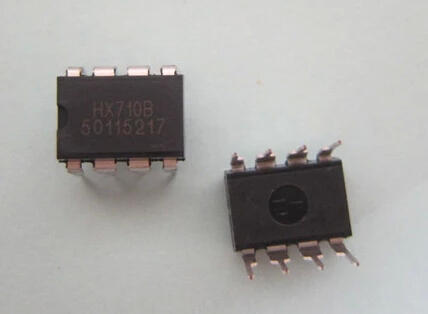 HX710B DIP / HX710B SMD Integrated CircuitsHome»Product Range»Integrated CircuitINTEGRATED CIRCUITProminent & Leading Wholesale Trader from Mumbai, we offer HX710B DIP / HX710B SMD Integrated Circuits, EEPROM IC, PC817 Optocoupler, Power Integrations LNK304PN, TNY268PN Power Integrations and 6N136 Optocoupler.Based on Avia Semiconductor’s patented technology, HX710(A/B) is a precision 24-bit analog-to-digital converter (ADC) with built-in temperature sensor (HX710A) or DVDD, AVDD voltage difference detection (HX710B). It’s designed for weigh scales and industrial control applications to interface directly with a bridge sensor. The input low-noise amplifier (PGA) has a fixed gain of 128, corresponding to a full-scale differential input voltage of ±20mV, when a 5V reference voltage is connected to the VREF pin. On chip oscillator provides the system clock without any external component. On-chip poweron-reset circuitry simplifies digital interface initialization. There is no programming needed for the internal registers. All controls to the HX710 are through the pins.Features:On-chip temperature measurement (HX701A)DVDD and AVDD supply voltage difference measurement (HX701B)On-chip low noise amplifier with a gain of 128On-chip oscillator requiring no external componentOn-chip power-on-resetSimple digital control and serial interface:Pin-driven controls, no programming neededSelectable 10SPS or 40SPS output data rateSimultaneous 50 and 60Hz supply rejectionAdditional Information:Port of Dispatch: MumbaiDelivery Time: Ready Stock
