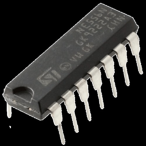 NE556 Dual Bipolar TimersNE556 provides two independent timing circuits of the NA555, NE555, SA555, or SE555 type in each package. These circuits can be operated in the astable or monostable mode with external resistor-capacitor(RC) timing control. the basic timing provided by the RC time constant can be controlled actively by moduling the bias of the control-voltage input.Features of NE556:Low turn-off timeTiming from microseconds to hoursOperates in both astable and monostable modesAdjustable duty cycleTTL compatible