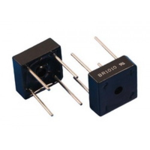 BR1010 Bridge RectifierBR1010 Bridge RectifierBR1010 is Single Phase Full Wave Bridge Rectifier. The Voltage range ofBR1010is from 50V to 1000V up to 10Amp current.Features BR1010 Bridge RectifierPeak Reverse Voltage (Vrrm) 1000VMax. RMS Bridge Voltage (Vrms) 700VMax. DC Blocking Voltage (Vdc) 1000VAv. Forward Rectified Current (Io) 10.0AMaximum Reverse Current (Ir) 5AForward Volt Drop per Element (Vf) 1.1VSurge overload rating 200 amperes peakLow forward voltage dropMechanical Data:Lead Mil-STD-202E method 208C guaranteedMounting position AnyEpoxy Device has UL flammability classification 94V-O