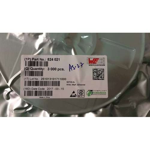 Our product range includes a wide range of TVS Diode.Order Code: 824021Description: TVS Diode Array WE-TVSPackage: SOT23-3LFeatures:ESD Protection for 2 Lines - unidirectionalESD Protection for 1 Line - bidirectionalProvide ESD Protection for eac line to IEC 61000-4-2 (ESD) +/-15kV (air), +/-kV (contact) IEC61000-4-4 (EFT) 80A (5/50ns) IEC 61000-4-5 (Lighting) 16A (8/20us)Mechanical Characteristics:JEDEC SOT23-3L PackageMolding compound flamability rating: UL94V-0Packaging: Tape & Reel