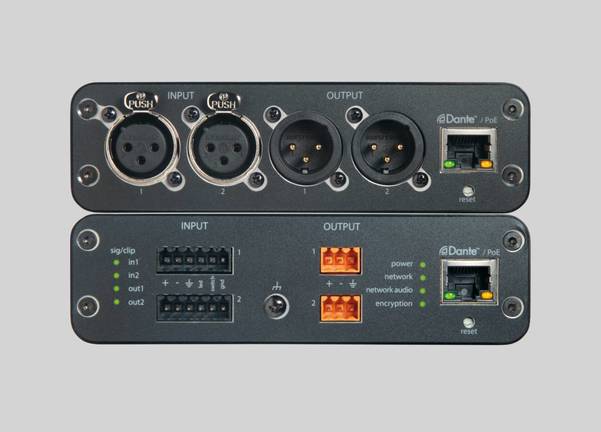 DSP MIXERS & NETWORK INTERFACES
Audio network interface converts up to 2 line or mic signals from a Dante network for easy audio routing and convenient browser-based remote control.