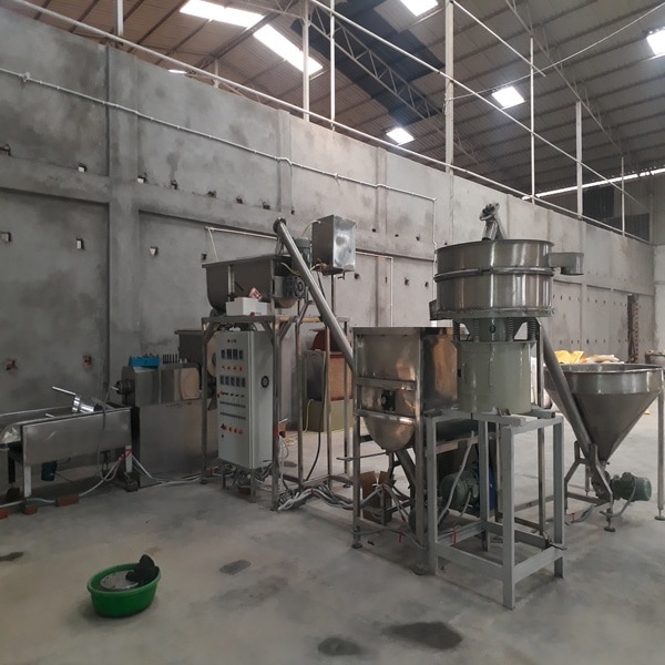 Screw Conveyor Easy to operate and maintain. Contact parts are food grade.Standard parts ensure long life. AC Geared Motor : 2.0 HP.Size of Conveyor : 10 feet long (as per mixer hight)M O C : Stainless Steel 304.Electric supply : 415 V / 50 Hz.Online Mixer Easy to operate and maintain. Contact parts are food grade.Standard parts ensure long life.Mixer capacity : Online mixer.AC Geared Motor : 5 HP. (Make: CG / ABB) Material of drum : Stainless Steel 304.Size of mixture : 20 X 26 X 60 inches.M O C : Stainless Steel 304. Electric supply : 415 V / 50 hz. Macaroni Pasta Extruder500 kg/h Easy to operate and maintain. Contact parts are food grade.Standard parts ensure long life.AC Motor : 25 HP. (Make: CG/ Siemens)Capacity : 500 / 550 kg/h.Gear Box : Make: Premium. A C Geared motor : 3 HP for hopper.A C Motor : 3 HP For vacuum pump.A C Geared Motor : 0.5 HP for cutter.M O Screw & Barrel : Mild steel with hard chroming.M O C : Painted Mild Steel with S S claddingCooling System : Yes. Water coolingElectric supply : 415 V 50 Hz 4 wireElectric control panel fully automatic. Main motor speed variable.Cutter motor speed variable.Temperature controller automatic.All motor & Gear box is of Reputed company.With three Dies. (Macaroni, Spiral, Vermicelli)Vibro feeder Easy to operate and maintain. Contact parts are food grade.Standard parts ensure long life.Vibro Motor : 1 HP (Make: CG) Size of feeder trey : 5 Feet length X 2.5 Feet width M O Trey : Stainless steel 304 Perforated.M O Constriction : Painted Mild Steel. Electric supply : 415 V 50 Hz 4 wire