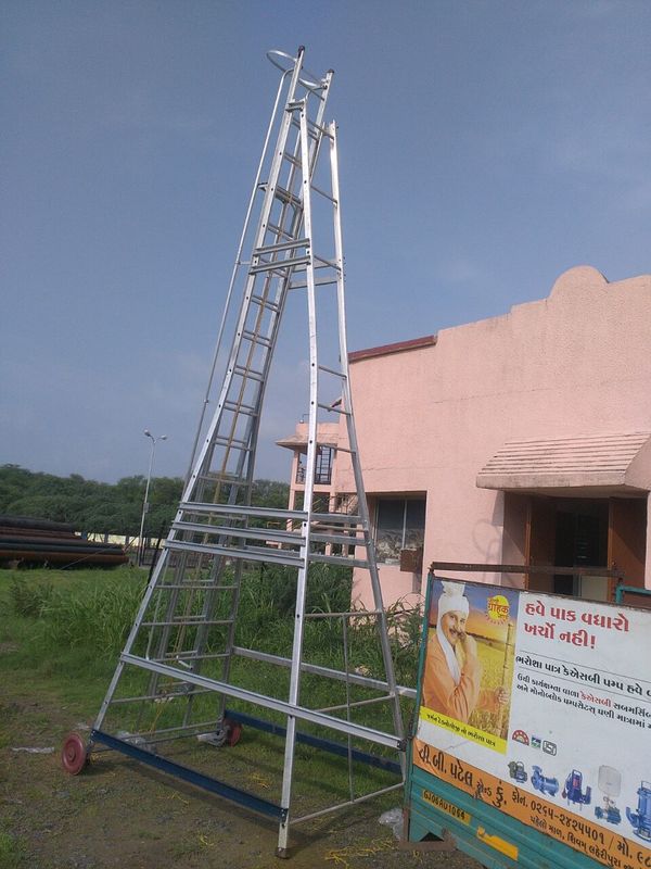 The days are gone when bamboo ladders were used for almost all purposes. Now the time is to opt for Aluminium ladders which are obviously more durable and technically well made.Description :Manufactured from high tensile aluminium alloy with looking device, rope pulleys, pit platform with guardrails and tool tray. Ladder mounted on a pair of 45′ dia. M.S. fabricated wheels assembled with a pair of leaf spring and axle extending section adjustable at intermediate height for convenience of workman.Light in Weight – Fire Proof – Rust Proof – Dust ProofTECH. SPECIFICATIONS :SIDES RUNGSChannel Section 1″ Dia. Non-Slip Corrugated2 5/8″ x 1 1/4″ Dia. Approx. Tubing at 10″/12″ Center to Center or as suitable.|Aluminium Tower Ladder in Vadodara|