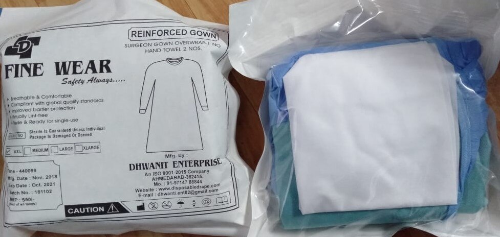 Surgeon gown over wrap - 1 Nos, Hand towel - 2 Nos.