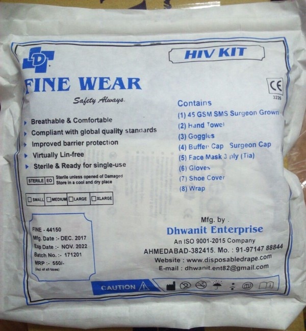 45 GSM SMS Surgeon gown, Hand towel, Goggles, Buffen cap, Face mask 3 ply, Gloves, Shoe cover, Wrap.