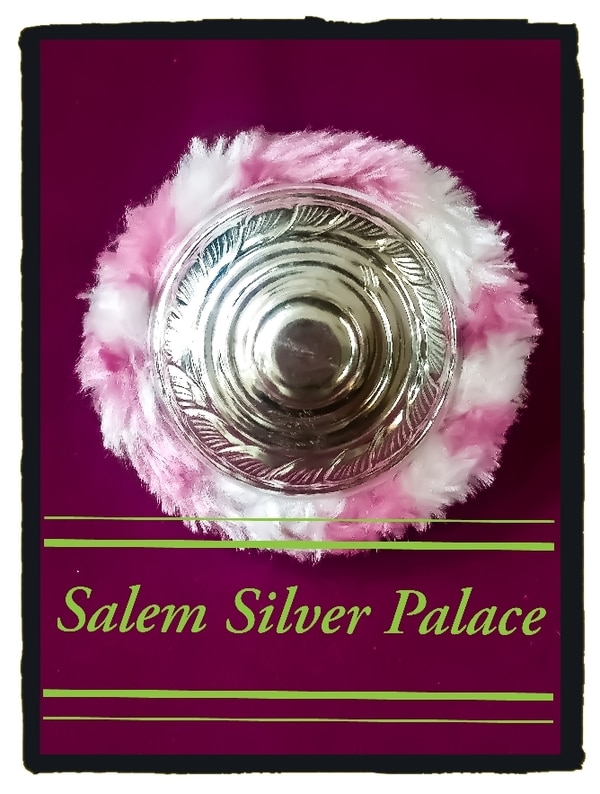 Silver powder puff. It is commonly used for babies. Available in good quality of silver. For details contact Salem Silver Palace9894353579Silver wholesaleSalemTamilnaduIndia 🇮🇳