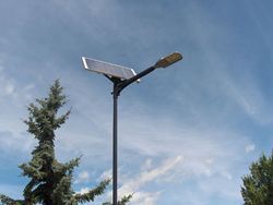 By keeping the track of advanced development in market, we manufacture and supply various range of qualitative Solar Street Light. Our Solar Street Light are use all over the country and we satisfied customers by fulfilling their requirement at economically and Reliably . Solar Street Light are made up of high grade Quality material and tested under the expert team of engineers.We supply Solar Street Light to customer as per their requirements or we provide customise solution to solve their problems. we provide, the Height of pole ,watt of light and Backup of light , as per customers requirements and we give best suggestion for their problem at minimum budget because we are the manufacturer.Features:High light intensitymaintenance freeLess power consumptionSafe and easy installationoptimum Quality.Durable and Reliable Specifications:Solar Panel: 12 V, 60 Wp; Mono / multi crystalline typeBattery: 12V, 42 AH; Sealed Maintenance Free BatteryLight Source: Super Bright White LEDWorking Time: Dusk to Down (Automatic operation)Charging time: 5-6 hours on a clear sunny dayWarranty Period: 1 YearBackup 12 hours or as per your requirements