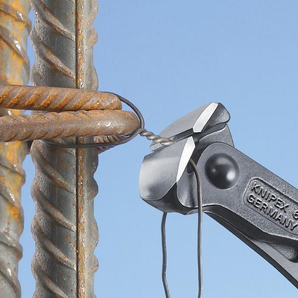 The head shape provides optimised movement when tightening steel mesh knots during reinforced concrete workWith cutting edges for soft and hard wireAlso suitable for twisting and cutting binding wireCutting edges additionally hardened; cutting edge hardness approx. 61 HRCHigh-grade special tool steel, forged, multi stage oil-hardened 	No.	68 01 160 	EAN	4003773013792 	Pliers	black atramentized 	Head	polished 	Handles	plastic coated 	Standard	DIN ISO 5748Cutting capacities soft wire (diameter)	Cutting capacities soft wire (diameter)	4,0 Ø mmCutting capacities medium hard wire (diameter)	Cutting capacities medium hard wire (diameter)	2,8 Ø mmCutting capacities hard wire (diameter)	Cutting capacities hard wire (diameter)	2,3 Ø mm 	Cutting edge length mm	25 mmLength	Length	160 mmNet weight	Net weight	202 g
