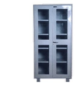 Storewel Glass Door Cupboard with 4 shelves making 5 compartments made up of 20/22 gauge CRCA Sheets duly enamel painted finish in Grey color