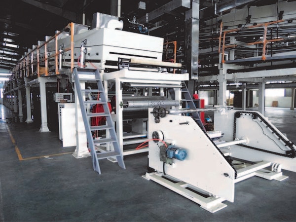 Machine is mainly composed of coating and base material feed unit, the traction unit, coating unit, oven and hot air systems, cooling device, winding unit, electrical control and relevant control instrument, etc.Power : 3 phase 5 wire, 50 HZ, 380 v ± 10%Air pressure : 0.8Mpa, Coating and substrate: BOPP plastic film, 23-35µm (thickness of the adhesive tape after coating is 37-70µm)Types of glue : Emulsion acrylate pressure-sensitive adhesiveThe viscosity of the glue: 100-1000mPa.SA pressure sensitive adhesive solids: 50-55%Coating method : The comma blade reverse transfer coatingRubber coating weight (dry glue): 15-30g/m2Tension range : 3-30kgMaterial maximum width: 1300mmThe guide roll width: 1350mm Mechanical maximum speed: 60m/minMaximum working speed: 0-40m/minThe paper core specification:3″(inner diameterΦ76mm )Material support : 3″Inflatable shaftThe length of the oven: 18m(6group, 3m/group)The highest drying temperature: 120℃Heating method : Electric heating, hot air dryingElectric heating power: 36 kw Machine weight : About 3500kgSize of the machine: About 20200*1850*2600mm (L*W*H)