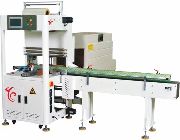 Application: Tape packing machine mainly used for packing BOPP tape rolls.Features: Touch screen panel.Constant temperature controller.Impulse-type knives cutting film, Energy saving.Up and down pneumatic movement to achieve perfect packagingVariable speed belt conveyor;Automatic cool down timer;Safeguard cover of heat insulationPacking length 275mm to 350mmPower 11 kw, Voltage 415V