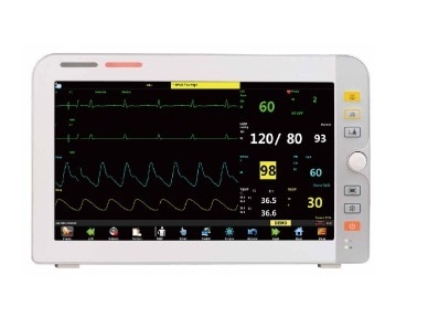 Specifications


Display
- 15ˮ color TFT screen
- Resolution: 1360 x 768dpi
- Number of traces: 9 waveforms

Indicator
- Power indicator light
- Battery indicator light

Battery 
- 8800mAh Rechargeable Li-ion battery
- 4 hours for continuous working

Networking
- Connected to central monitoring system

I/O
- LAN 1 standard RJ45 Port
- WLAN IEEE802. 11b/g/n
- USB 1 USB connector
- Nursing call connector
- VGA Output connector

ECG
- Lead Type: 3/5 - lead
- ECG waveform: up to 12 channels
- Gain selection: x0.125, x0.25, x0.5; x1; x2; auto
- Sweep speed: 6.25mm/s, 12.5mm/s, 25mm/s, 50mm/s
- Filter: Diagnostic mode: 0.05 - 120Hz
             Monitoring mode: 0.5 - 40Hz
             Surgery mode: 1 - 25Hz
- Notch: 50Hz, 60Hz
- Heart Rate Range:
             Adult: 15 - 300bpm;
             Pediatric/ Neonate: 15 - 350bpm;
- Accuracy: ± 1bpm or  ± 1%, whichever is greater
- Resolution:  ± 1bpm

Respiration
- Method: Trans-thoracic impedance
- Operation modes: Auto
- Measurement range:
            Adult: 0 ~ 120 rpm;
            Neonate/ Pediatric: 0 ~ 150 rpm
- Apnea alarm delay: 20s, 25s, 30s, 35s, 40s, 45s, 50s, 55s, 60s
- Bandwidth: 0.3 to 2Hz (-3dB)
- Sweep speed: 6.25mm/s, 12.5mm/s, 25mm/s

SpO2
- Measurement range: 0 ~ 100%
- Resolution: 1%
- Accuracy: ± 2% (70-100% Adult/ Pediatric);
                   ± 3% (70-100% Neonate);
                   0 - 69% unspecified
- Refreshing rate: 1s
- Sweep Speed: 12.5mm/s, 25mm/s

Pulse Rate
- Range: 25 ~ 250bpm
- Resolution: 1bpm
- Accuracy: ± 3bpm non-motion
                   ± 5bpm motion
- Refreshing rate: 1s

NIBP
- Method: Automatic oscillometric
- Operation modes: Manual/ Auto/ Continue
- Measurement unit: mmHg/ kPa selectable
- Measurement type: Systolic, Diastolic, Mean
- Measurement range:
- Range of systolic pressure:
         Adult Mode  40 - 270 mmHg
        Pediatric Mode  40 - 200 mmHg
        Neonatal Mode  40 - 135 mmHg
- Range of diastolic pressure:
        Adult Mode  10 - 210 mmHg
        Pediatric Mode  10 - 150 mmHg
        Neonatal Mode  10 - 100 mmHg
- Range of mean pressure:
        Adult Mode  20 - 230 mmHg
        Pediatric Mode  20 - 165 mmHg
        Neonatal Mode  20 - 110 mmHg
- Accuracy: Max mean error:  ± 5 mmHg
        Max standard deviation: 8 mmHg
- Over-pressure protection: Double safety protection
- Resolution: 1mmHg

Temperature
- Accuracy: ± 0.1°C or ± 0.2°F (without probe)
- Measurement range: 0~50°C (0 to 122°F)
- Channel: Two-channel
- Resolution: 0.1°C
- Parameter: T1, T2 and TD

IBP (OPTION)
- Channel: 2-ch, 4-ch
- Range: -50mmHg ~ 400mmHg
- Resolution: 1mmHg
- Sensitivity: 5uV/mmHg/V
- Impedance range: 300 to 3000Ω

C.O. (OPTION)
- Method: Thermo dilution
- Range: C.O.: 0.1 to 20L/min
- T1: 0 to 27°C
- Accuracy: C.o.: 5% or ± 0.1L/min, whichever is greater
- TB, T1: ± 0.1°C (without sensor)

Masimo ISATM Sidestream CO2 (OPTION)
- Warm-up time: Full accuracy within 10 seconds
- Sampling flow rate: 50mL/min (+/-10mL/min)
- Accuracy: ± (0.2% + 2% of the reading)
- Measurement Range: 0-15%
- Rise time: 200ms, typical at 50mL/min flow rate
- Total response time: within 3 seconds (with 2m Nomo line sampling line)
- AWRR Range: 0-150bpm
- AWRR Accuracy: ± 1 breath

Masimo IRMA TM Mainstream CO2 (OPTION)
- Measurement Range: 0-15%
- Warm-up time: Full accuracy within 10 seconds
- Accuracy: ± (0.2% + 2% of the reading)
- AWRR Range: 0-150bpm
- AWRR Accuracy: ± 1 breath

Operation Environment
- Power
AC 100-250V, 50/60Hz.
- Temperature 
0-40°C
- Humidity
15-85%
- Patient Range
Adult, Pediatric, Neonate

