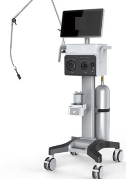 SpecificationsDisplay- Display size: 15.6” Touch screen- Display type: Active matrix color TFT LCD- Resolution SVGA 1366 x 768Electrical interface- Nurse call, USB, NET, RS232, VGAInterface Type- Main patient outlet: ISO 22M/ 15F- Oxygen inlet: DISS or NIST malePhysical Dimensions- Weight < 45.3 kg- Dimensions (WxHxD): Approx: 600x402x415mmControl- Fully electronic control- Ventilation type: Blower drive- Ventilation modes:Spn-CPAP, PC-CMV, PC-ACV, PC-SIMV, PC-DUAL PAP, PC-AMV, PC-APRV, PC-MMV, VC-CMV, VC-ACV, VC-SIMV- Special functions:Manual breath, O2 therapy, standby, screen-lock, inspiratory hold, expiratory hold, sigh, ATC, PCVR, PPS, Compliance, p 0.1, calibrate, nebulizer, O2 suction.- Patient types: Adult/ Pediatric/ Neonate- Patient height: AdjustableMontoring- Real-time waveforms: PAW, Flow, Volume, EtCO2, SPO2- Optional: CO2, SPO2 (related parameters)- Loops: P-V, V-Flow, Flow-P- Trends: 1s, 5s, 1min, 10min, 30min, 60min- Tidal volume: 10 to 2000Ml- PEEP/ CPAP: 0 to 30 cmH2O- Oxygen: 21 to 100%- I:E ratio: 1:10 to 4:1- Inspiratory time (TI): 0.2 to 5s- Flow trigger: 0.2 to 15 l/min- Pressure trigger: -0.5 to -20cmH2O- Pressure control: 5 to 90 cmH2O, added to PEEP/CPAP- Pressure support: 0 to 90cmH2O, added to PEEP/CPAP- Pressure ramp: 0 to 2s- Expiratory trigger sensitivity (ETS): OFF, 5 TO 90% of inspiratory peak flow-Peak flow spontaneous: > 210 L/minElectrical and gas supplies- Input voltage: 100 to 120 V ~ ± 10%, 50/60 Hz AC or 24 VDC ± 10%- Power consumption: 50W typical- Protection class: Class I- Backup battery: 4 hours typical with one internal battery, hot swappable- Oxygen supply: 280 to 600 kPa (41 to 87 psi), 120L/min- Low pressure: oxygen ≤ 15L/min, max. 600 hPa for low pressureAlarms- Operation-adjustable:Low/high minute volume, low/high pressure, low/high tidal volume, low/high rate, apnea time, low/high oxygen- Optional: low/high CO2, low/high SPO2- Special alarms:Oxygen concentration, disconnection, loss of PEEP, exhalation obstruction, flow sensor, power supply batteries, gas supply- Sound volume adjustable: 1 to 9- Event log: Storage and display of up to 1000 events with date and time setup