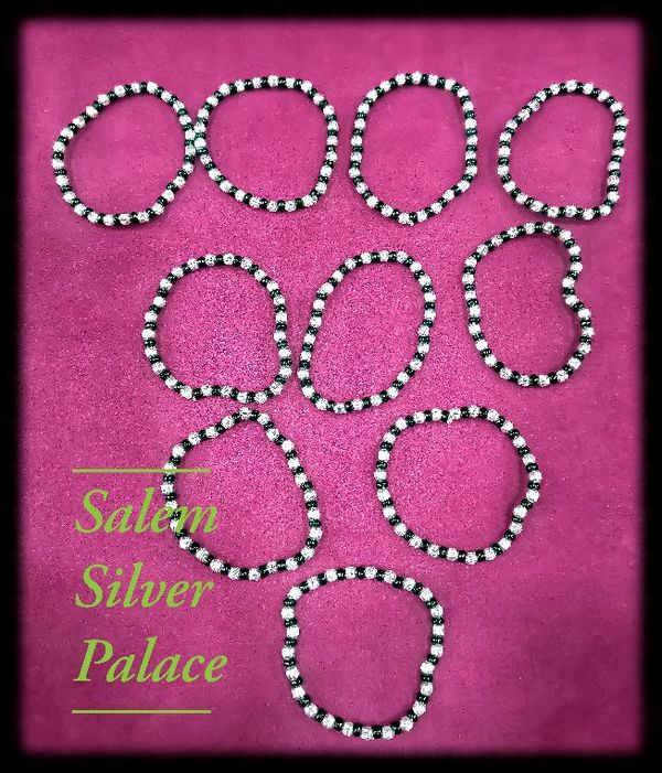 Silver Black Bead Bangles 