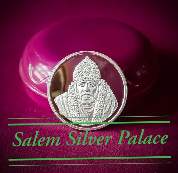 Silver coins. 100 % pure Silver coins with Sai Baba image. Special customised order. Embossed Sai baba impressions are made. One side of the coin has baba image and other side has the company logo. Weight 15 gms. (Size 10Rs coin). Any customised impressions can be done. We undertake corporate orders also. For details contactSalem Silver Palace9894353579Silver wholesaleSalem Tamilnadu India 🇮🇳