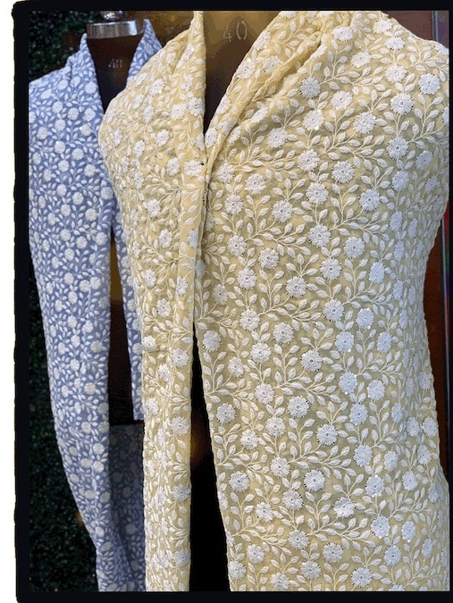 Embroidery is the art of adorning material with motifs, patterns or abstract designs, stitched in strands of yarn or thread, the use of a needle. Embroidered work consists of sewing of adornments such as beads, metallic strips, pearls, mirrors, and sequins.
Suryansh Fab is broadly referred to today as a main maker, distributer, retailer and provider of wide exhibit of Silk Fabrics, Georgette, Chiffon, Crepe, Cotton, Voile, Banarasi Silk, Net, Jacquard, Brocade, Organza, Tissue, Lycra, Velvet, Plain, Weaved, Printed, Architect Textures. silk fabrics, boutique fabric, designer fabric, banarasi brocade, chanderi silk, Silk fabrics store, Chinese silk fabrics wholesale, organza silk, banarasi silk, bangalori silk, raw silk, bhagalpuri silk, Muga silk, matka silk, best quality silk fabric, Chanderi Silk, match silk, Muga silk, raw silk, tassar silk, organza silk, boutique fabrics, Mukeish, Mukaish, embroidery work, ethnic embroidery work fabric, embroidered fabric