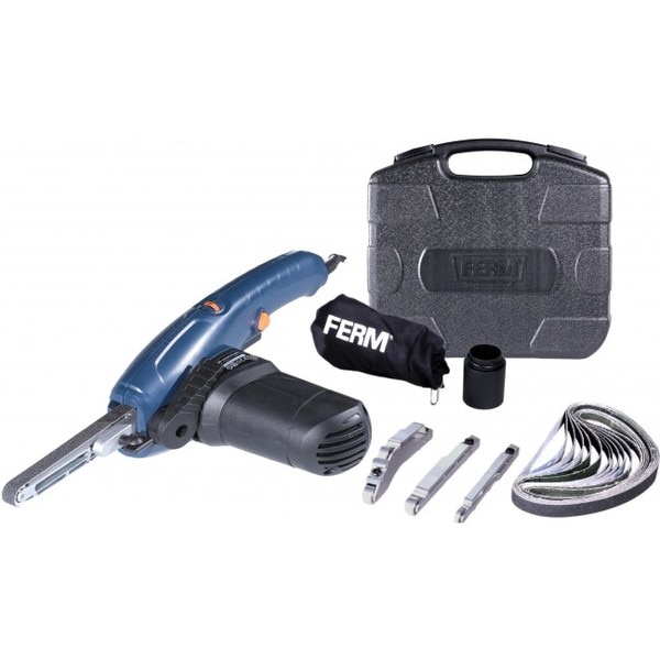This EFM1001 Precision belt sander is extremely comfortable and suitable for precision tasks. Thanks to the variable speed regulation, you always get the optimum result! Whether we talk about wood, metal, ceramics, plaster or plastics, this machine will handle everything! The 3 meter long cord ensures a high degree of movement freedom and control while working with the Precision belt sander.The machine comes with three different sanding arms and a set of 12 sanding belts in a robust storage case.Features- 2 Sanding arms and 1 angled arm included for various applications- Variable speed for optimal control and finish when sanding wood, tiles, metal, ceramic, plaster or plastic- Dust bag for a clean and healthy working space- Storage case for easy transport and safe storage- Extra long power cable, 3 mTechnical SpecificationGross weight - 3.2400Power input - 400WNo load speed - 1.070-1.650/minSanding belt size - 455 x 8 / 455 x 13mmMains voltage - 230-240V~Frequency - 50HzIncludes - 12 sanding belts (P40, P80, P120) - 1 sanding arm 8 mm - 1 sanding arm 13 mm - 1 angled arm 13 mm - Dust bag - Storage caseManufacturer's warranty - 6 months (T & C apply)We are authorised service centre for FERM Power ToolsTel : 022-23736027 For sales : + 918017265815, sale@fairtradecorp.in