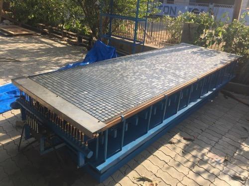 4'x12', mesh and height as per Clint requirement. Price will very as per height and mesh. Base plate 8 mm MS + 2 mm SS304. Block EN8, copper pipes for heating and cooling perpose, 6 cylinder with 6 liver valves.