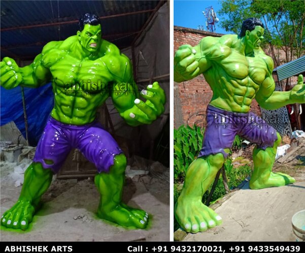 We are leading manufacturer and supplier of life size Fiberglass hulk statue. As well as we are  making various fiber cartoon statues. FRP Hulk statue is available in 8 feet 6 inches. We also do customized statues.