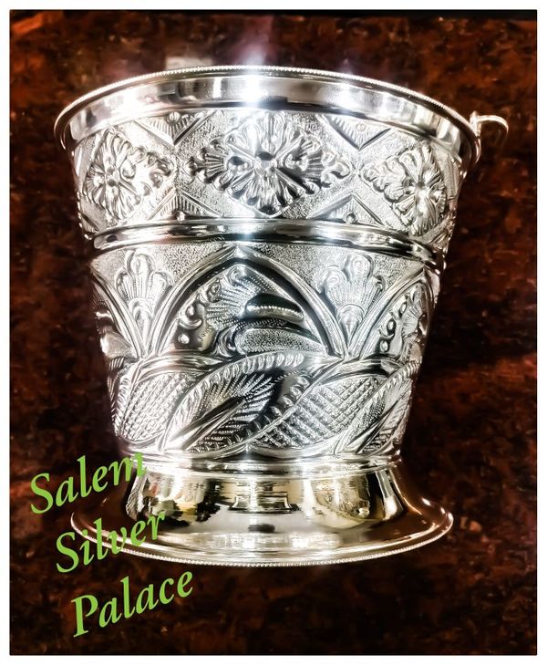 Silver Bucket. Silver Articles. Height 6.5 inches. Width from the top 7 inches. Weight 500gms. For wholesale and retail orders contactSalem Silver Palace9894353579Silver wholesaleSalemTamilnaduIndia 🇮🇳