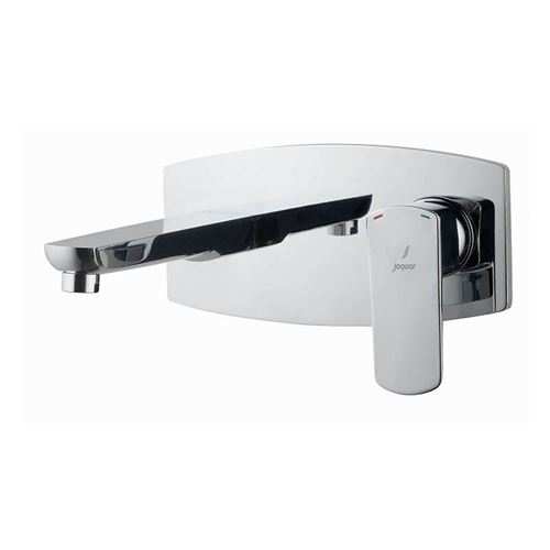 Mirror Finished look upper part of single lever wall mounted basin mixer with cover plate.